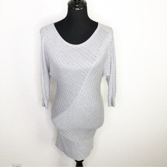 WHBM gray ribbed asymmetrical knit lightweight tunic sweater - Picture 1 of 15
